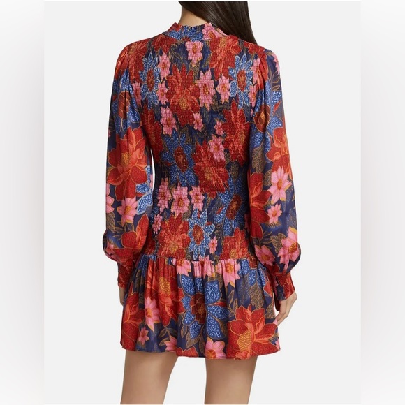 Farm Rio Garden Navy Smocked Mini Dress - Picture 2 of 16